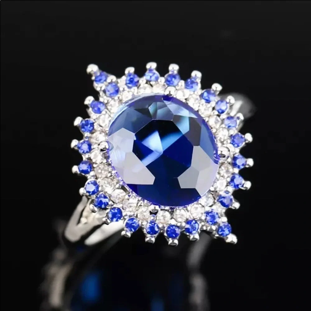 Huge Dark blue silver cocktail ring